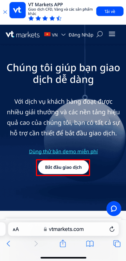 Hướng dẫn mở tài khoản VT Markets chi tiết trên điện thoại