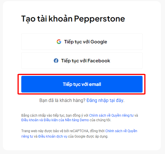 tạo tài khoản với Email.