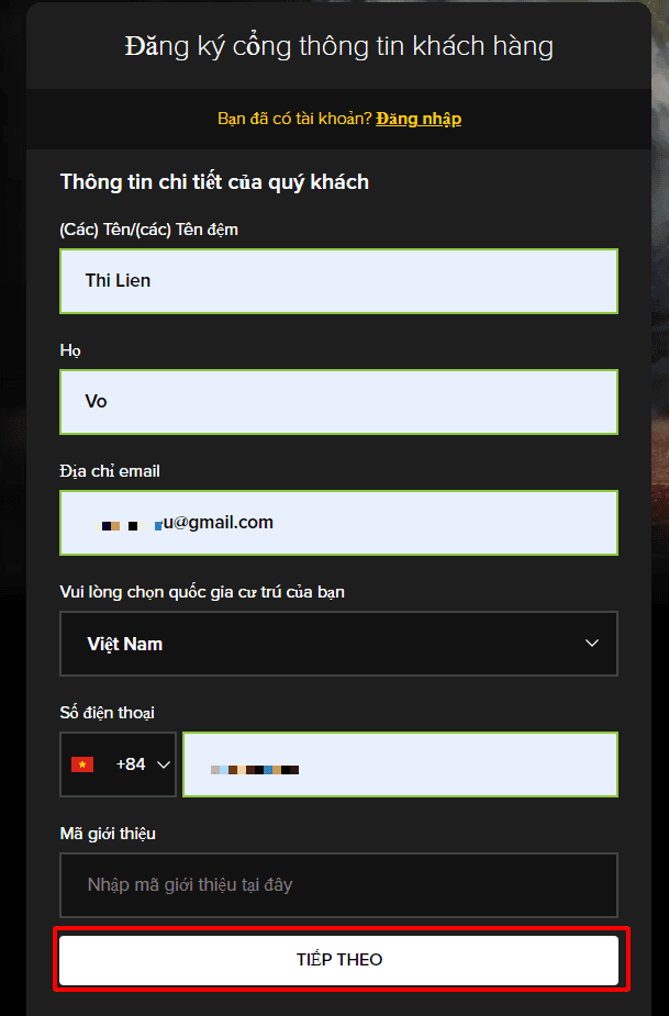 Điền thông tin cơ bản