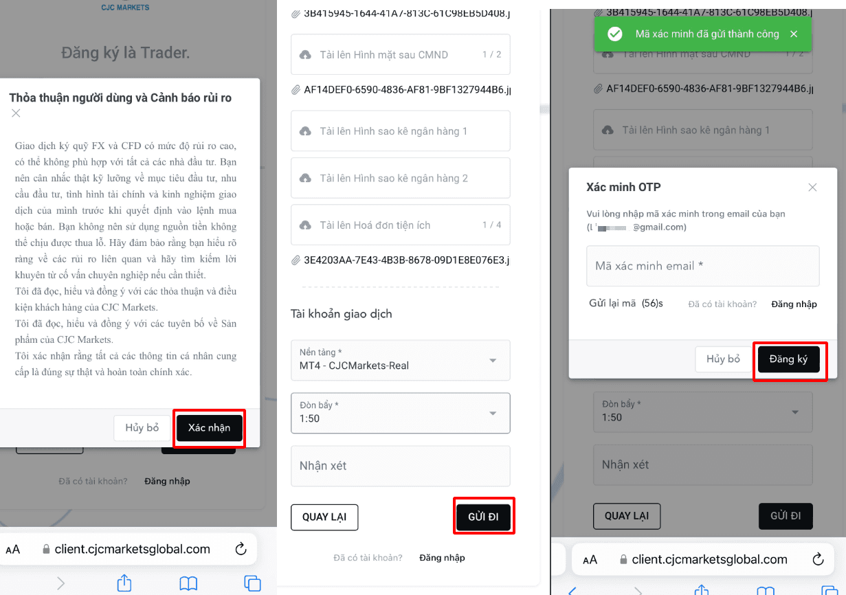 Xác nhận thông tin và Xác nhận OTP