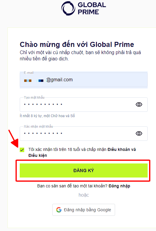 Đăng ký tài khoản Hướng dẫn mở tài khoản Global Prime chi tiết trên máy tính