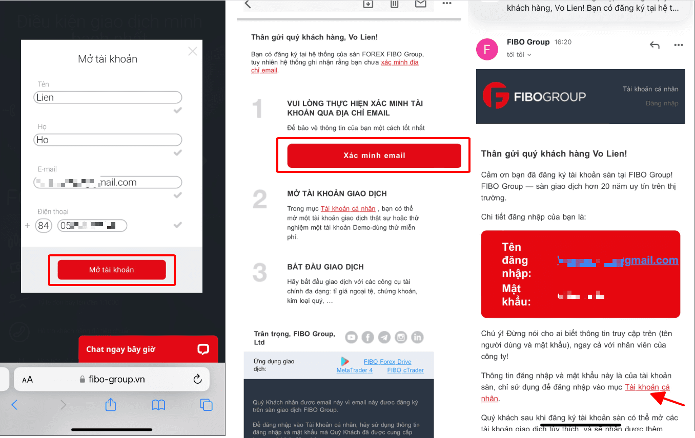 Đăng ký thông tin và xác nhận email