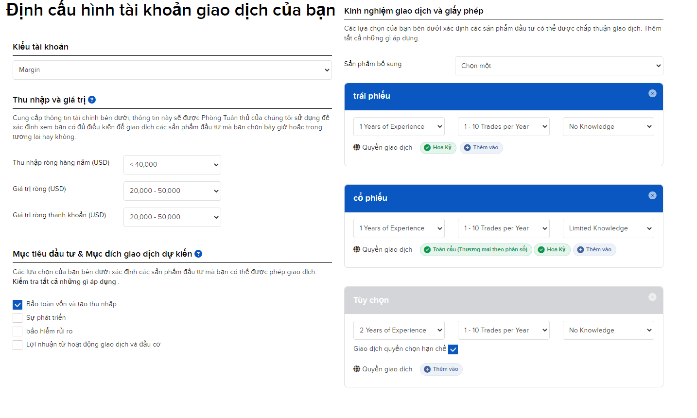 Định dạng tài khoản và kinh nghiệm giao dịch