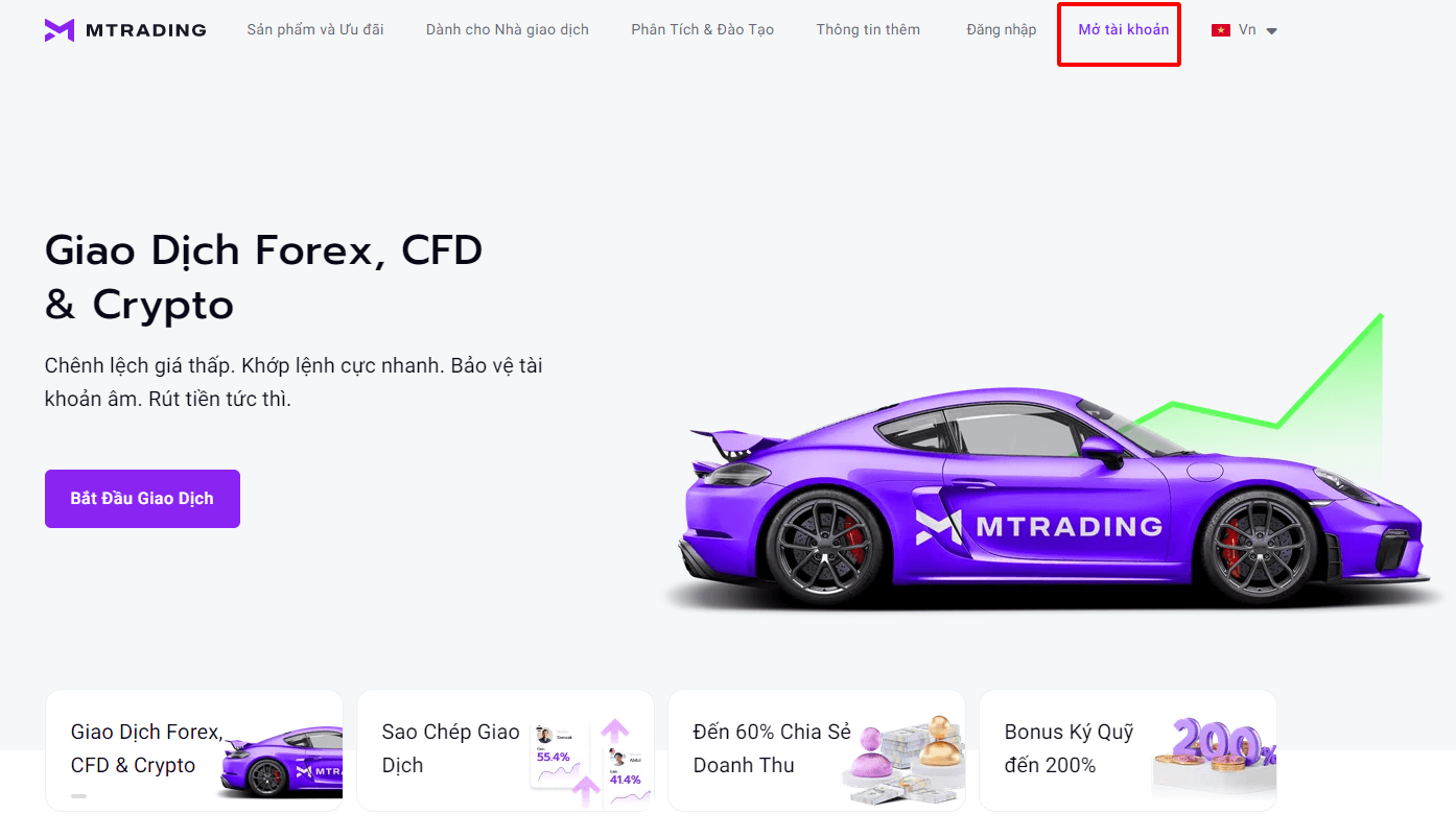 Hướng dẫn mở tài khoản MTrading chi tiết trên máy tính