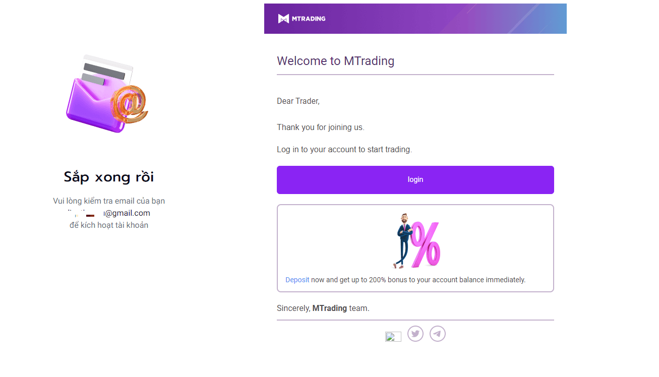 Xác minh Email và đặt mật khẩu mở tài khoản MTrading