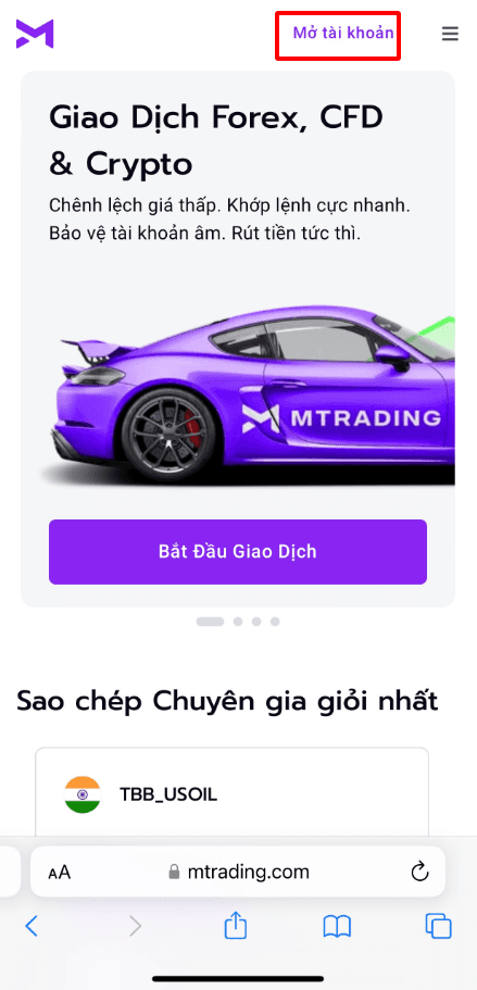 Hướng dẫn mở tài khoản MTrading chi tiết trên điện thoại