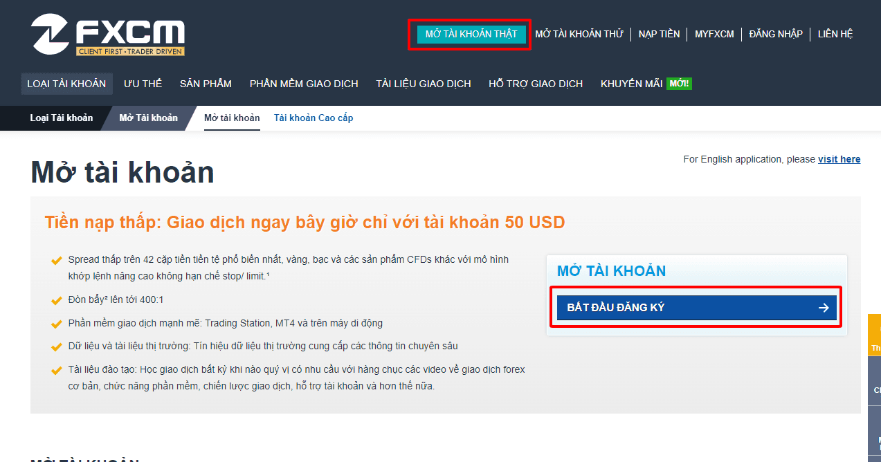 Hướng dẫn mở tài khoản FXCM chi tiết trên máy tính