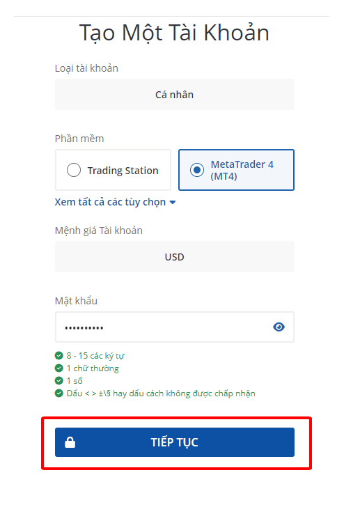 Tạo tài khoản giao dịch