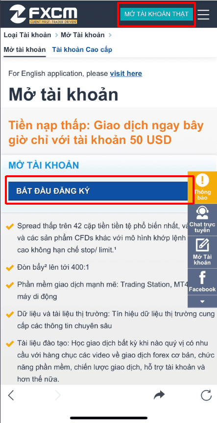 Hướng dẫn mở tài khoản FXCM trên điện thoại chi tiết