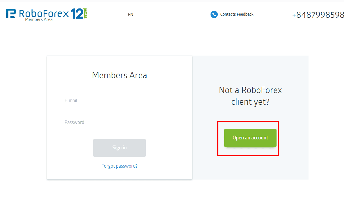 Hướng dẫn mở tài khoản RoboForex chi tiết trên máy tính