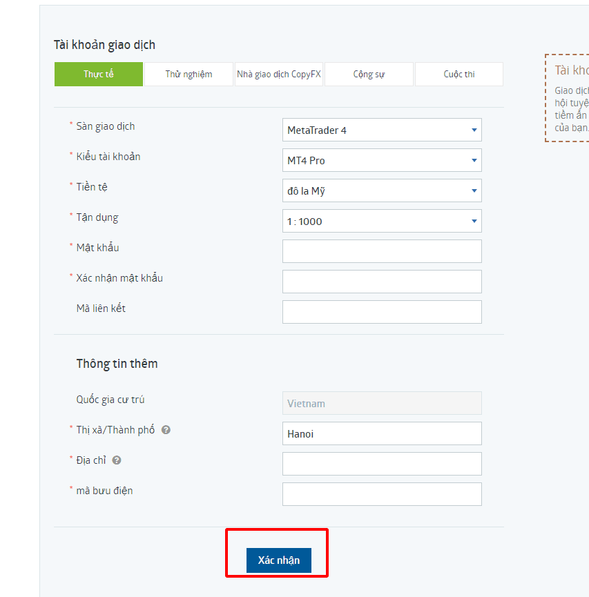 Hướng dẫn mở tài khoản giao dịch mới RoboForex