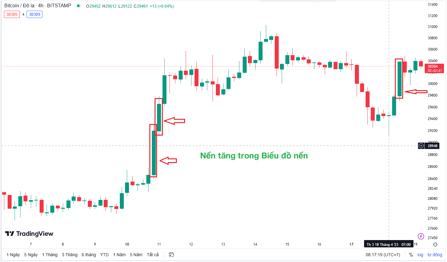 Thân nến tăng trong Biểu đồ nến