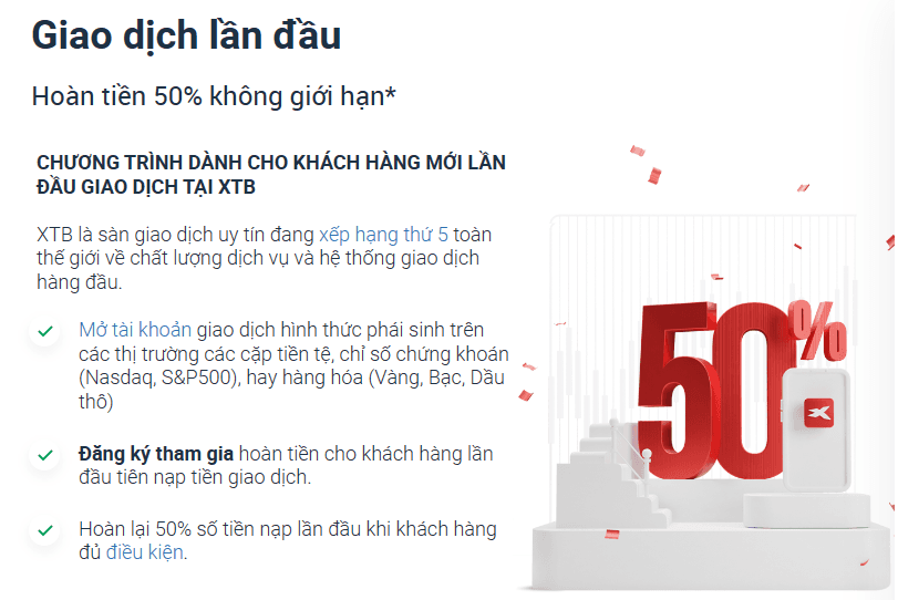 XTB Welcome Bonus 50%