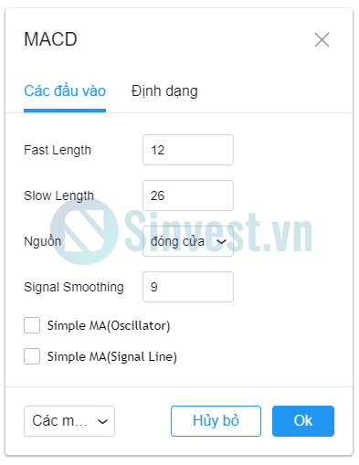 Các thông số chỉ báo MACD