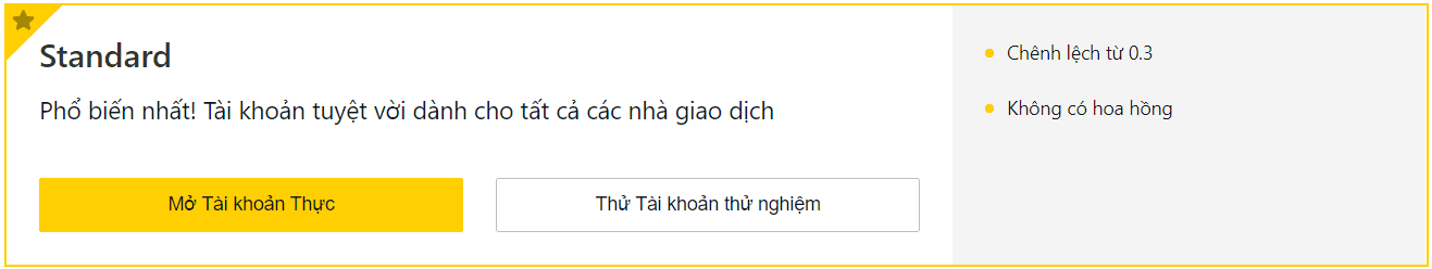 Tài khoản Exness Standard