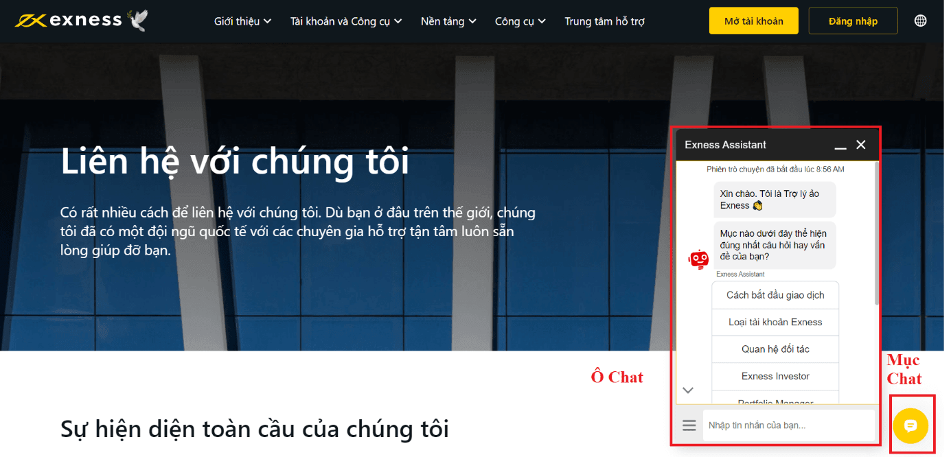 Live Chat sàn Exness