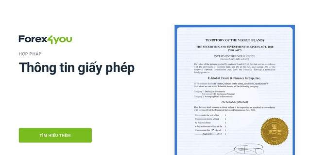 Giấy phép hoạt động sàn Forex4you bởi British Virgin Islands Financial Services Commission
