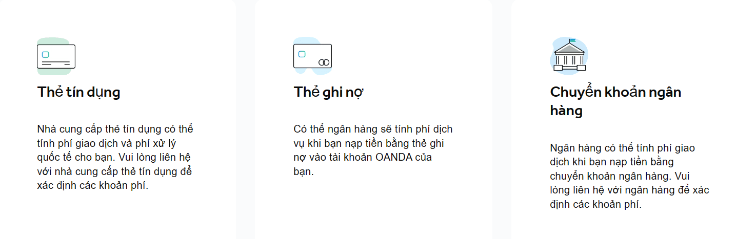 Các hình thức nạp tiền sàn OANDA
