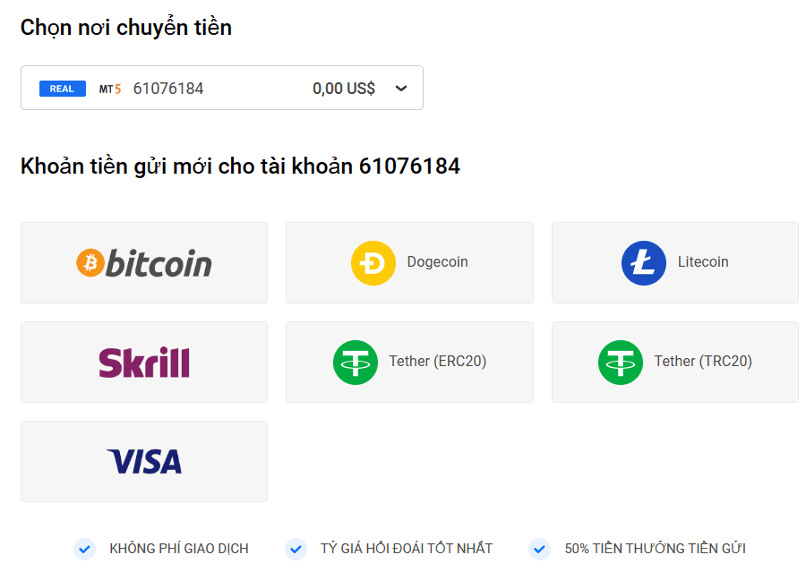 Các phương thức nạp - rút tiền