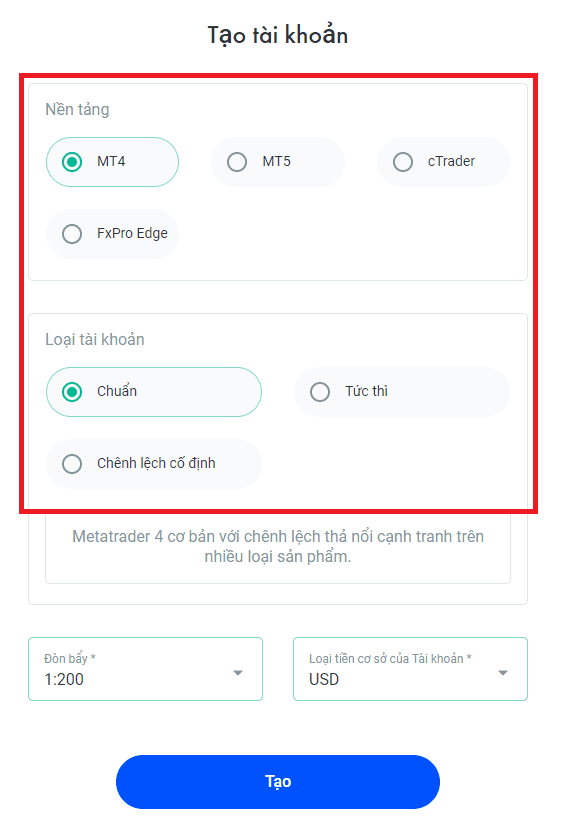 Các loại tài khoản giao dịch