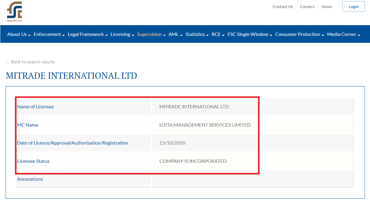 Giấy phép FSC sàn Mitrade