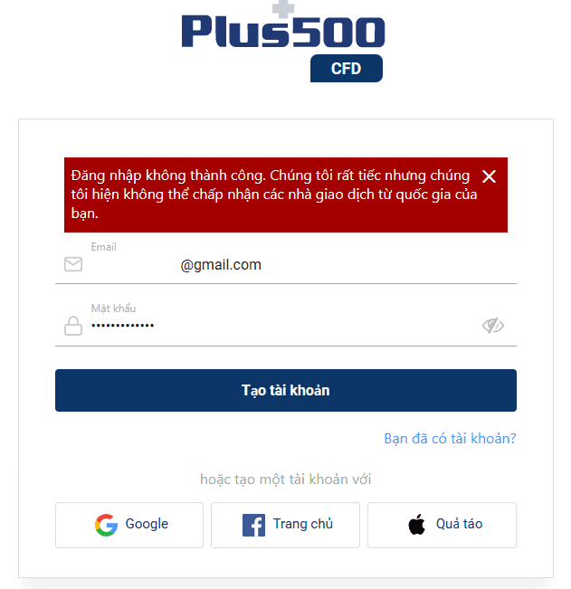 Plus500 không hỗ trợ khách hàng Việt Nam