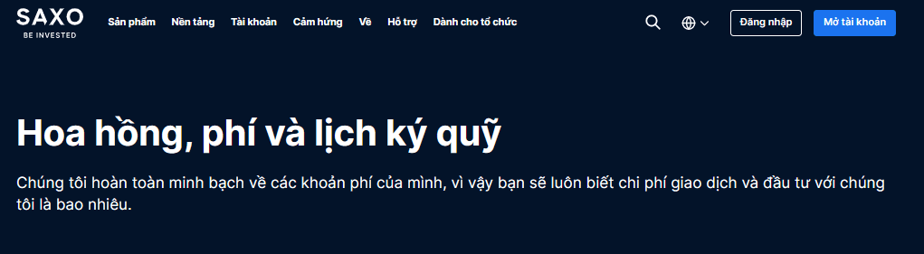 Phí giao dịch sàn Saxo Bank